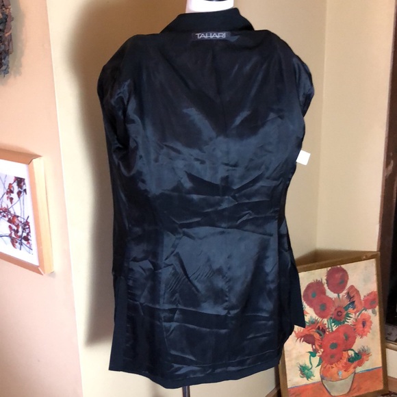 Vintage TAHARI Size 12 Intricate Beaded Scroll Front Long Blazer Laine Wool USA - Picture 7 of 16